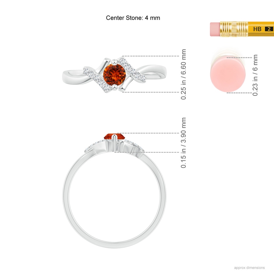 4mm AAAA Solitaire Spessartite Bypass Promise Ring with Diamond Accents in White Gold ruler