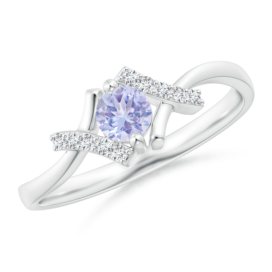 4mm A Solitaire Tanzanite Bypass Promise Ring with Diamond Accents in S999 Silver 