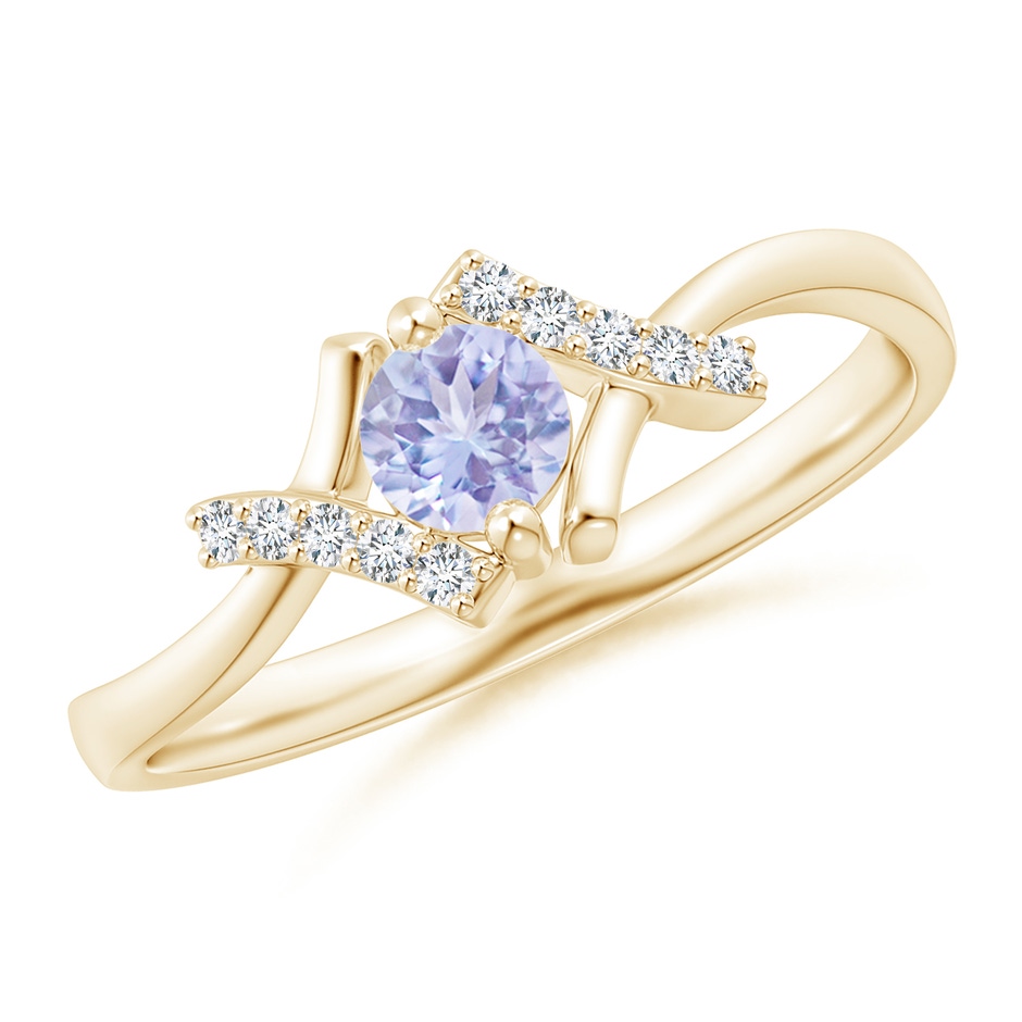 4mm A Solitaire Tanzanite Bypass Promise Ring with Diamond Accents in Yellow Gold 