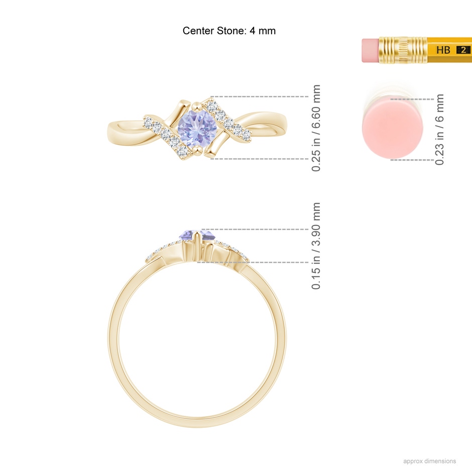 4mm A Solitaire Tanzanite Bypass Promise Ring with Diamond Accents in Yellow Gold ruler