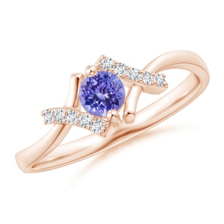 4mm AAA Solitaire Tanzanite Bypass Promise Ring with Diamond Accents in Rose Gold