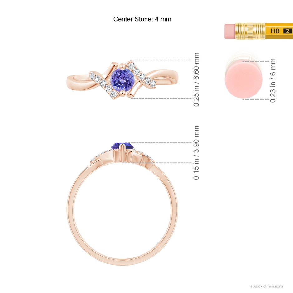 4mm AAA Solitaire Tanzanite Bypass Promise Ring with Diamond Accents in Rose Gold ruler