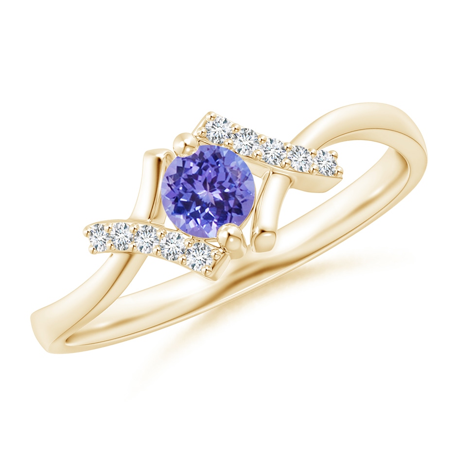 4mm AAA Solitaire Tanzanite Bypass Promise Ring with Diamond Accents in Yellow Gold 