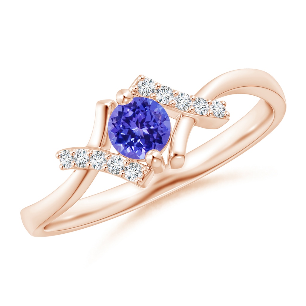 4mm AAAA Solitaire Tanzanite Bypass Promise Ring with Diamond Accents in Rose Gold