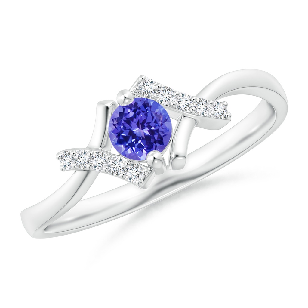 4mm AAAA Solitaire Tanzanite Bypass Promise Ring with Diamond Accents in S999 Silver