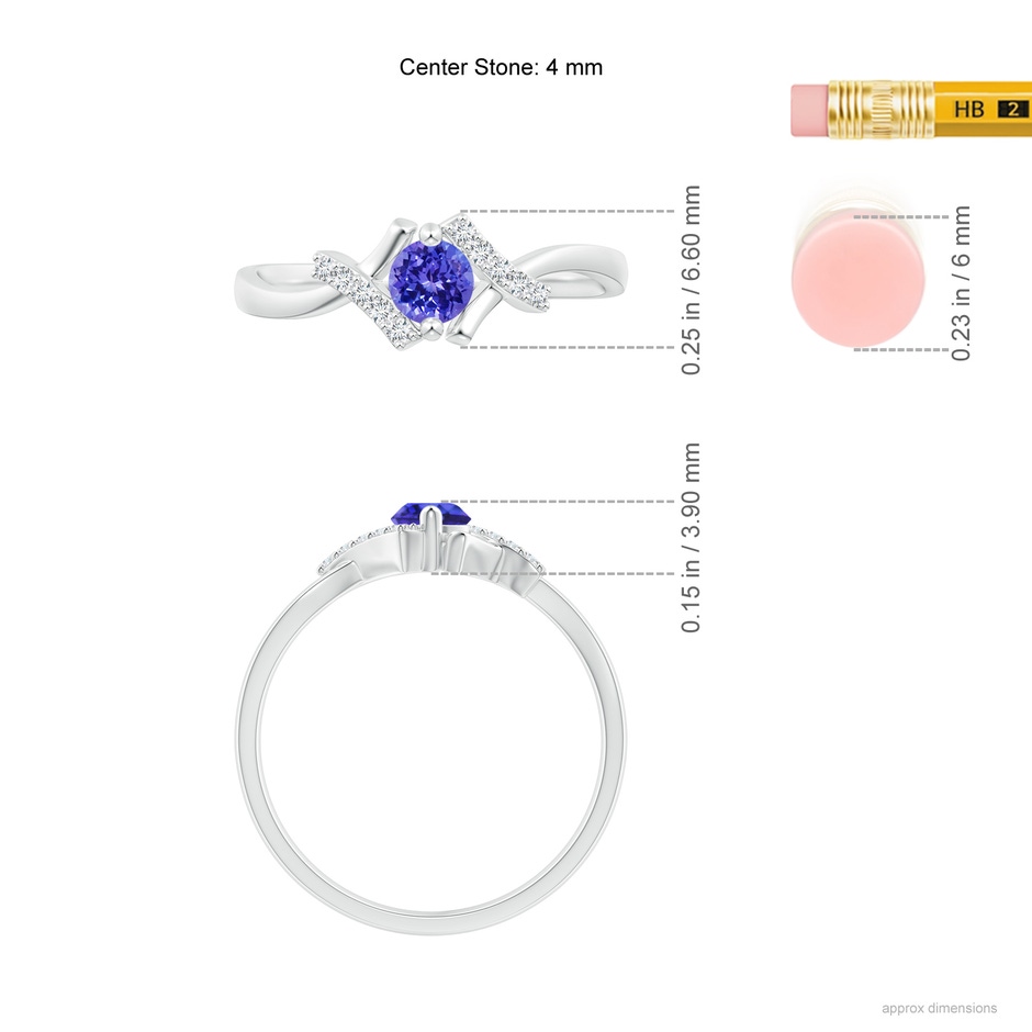 4mm AAAA Solitaire Tanzanite Bypass Promise Ring with Diamond Accents in S999 Silver ruler