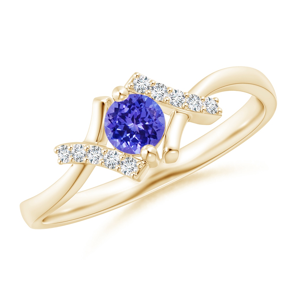 4mm AAAA Solitaire Tanzanite Bypass Promise Ring with Diamond Accents in Yellow Gold