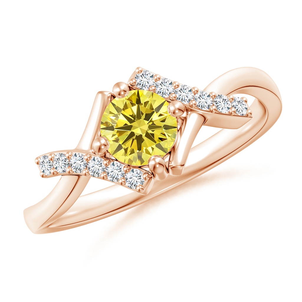 5.1mm AAAA Solitaire Fancy Intense Yellow Diamond Bypass Promise Ring with Accents in Rose Gold