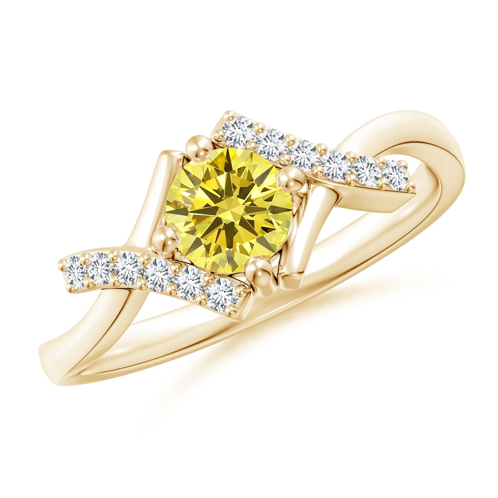 5.1mm AAAA Solitaire Fancy Intense Yellow Diamond Bypass Promise Ring with Accents in Yellow Gold