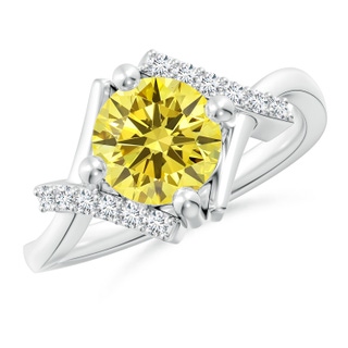 7.4mm AAAA Solitaire Fancy Intense Yellow Diamond Bypass Promise Ring with Accents in P950 Platinum