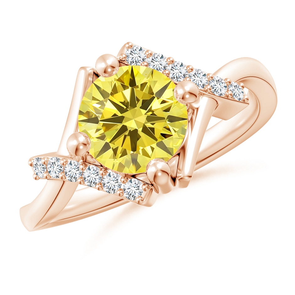 7.4mm AAAA Solitaire Fancy Intense Yellow Diamond Bypass Promise Ring with Accents in Rose Gold 