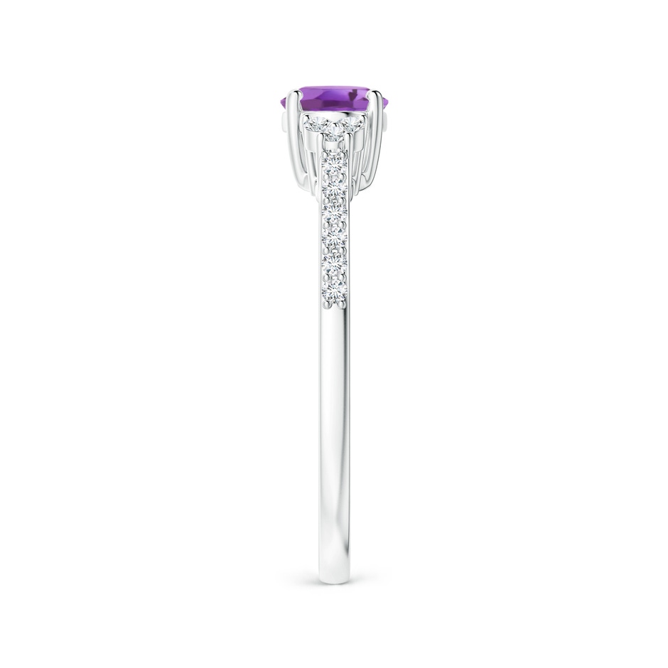 7x5mm A Horizontally Set Oval Amethyst Solitaire Ring with Trio Diamond Accents in S999 Silver side 299