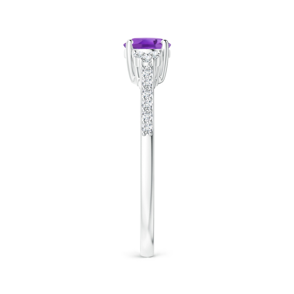 7x5mm AA Horizontally Set Oval Amethyst Solitaire Ring with Trio Diamond Accents in S999 Silver side 299
