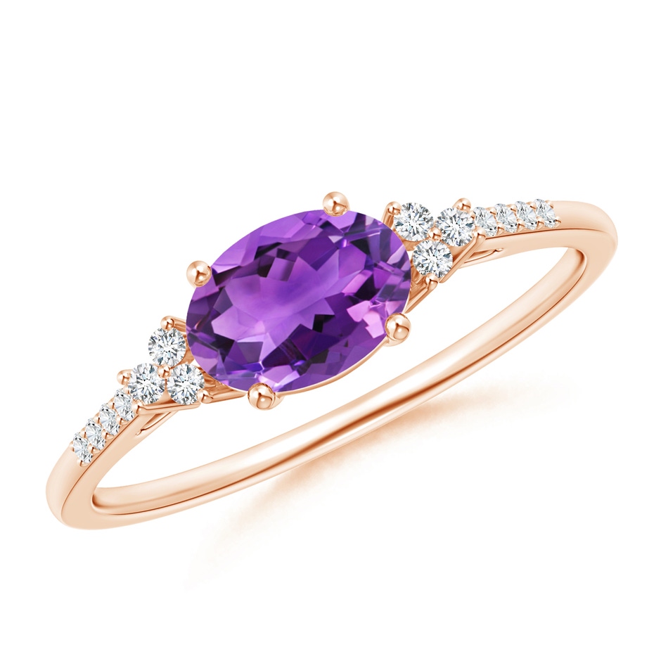 Horizontally Set Oval Amethyst Solitaire Ring with Trio Diamond Accents ...