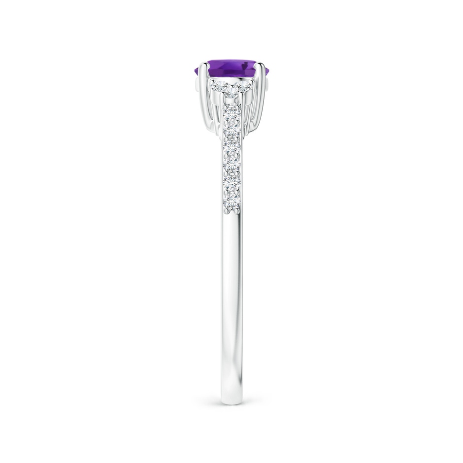 7x5mm AAA Horizontally Set Oval Amethyst Solitaire Ring with Trio Diamond Accents in S999 Silver side 299