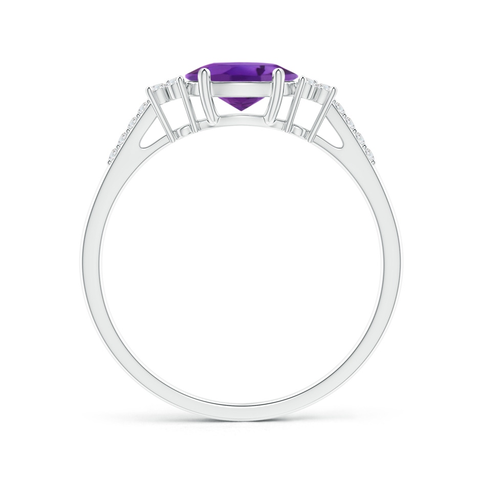 7x5mm AAA Horizontally Set Oval Amethyst Solitaire Ring with Trio Diamond Accents in White Gold side-1