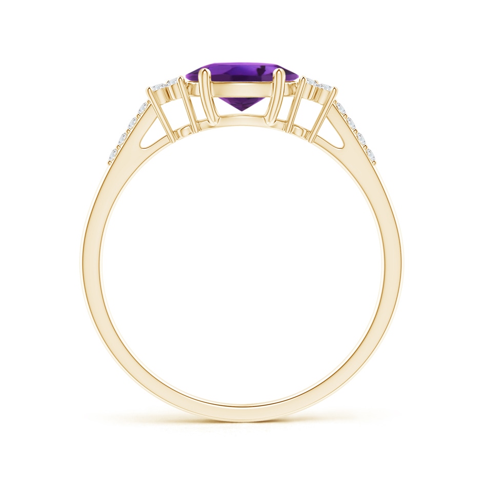 7x5mm AAAA Horizontally Set Oval Amethyst Solitaire Ring with Trio Diamond Accents in 18K Yellow Gold side 199