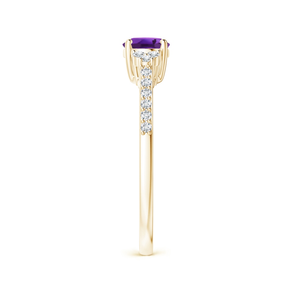 7x5mm AAAA Horizontally Set Oval Amethyst Solitaire Ring with Trio Diamond Accents in Yellow Gold side 299