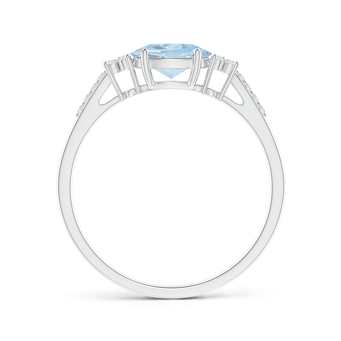7x5mm A Horizontally Set Oval Aquamarine Solitaire Ring with Trio Diamond Accents in White Gold side-1