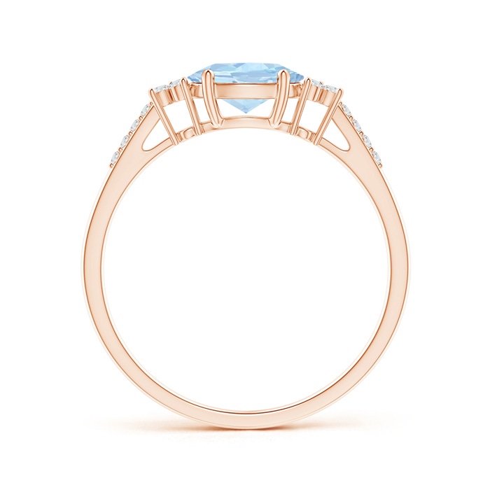 7x5mm AA Horizontally Set Oval Aquamarine Solitaire Ring with Trio Diamond Accents in Rose Gold side-1