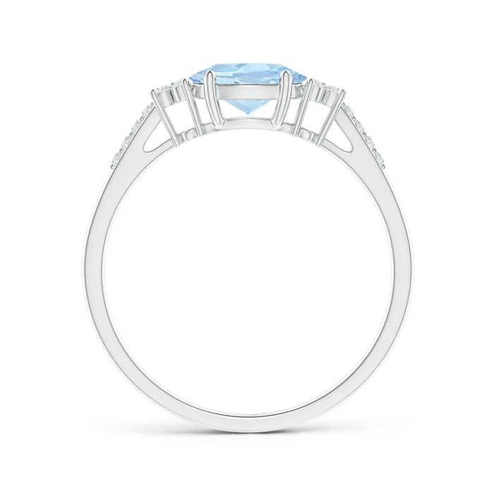 7x5mm AA Horizontally Set Oval Aquamarine Solitaire Ring with Trio Diamond Accents in White Gold side-1
