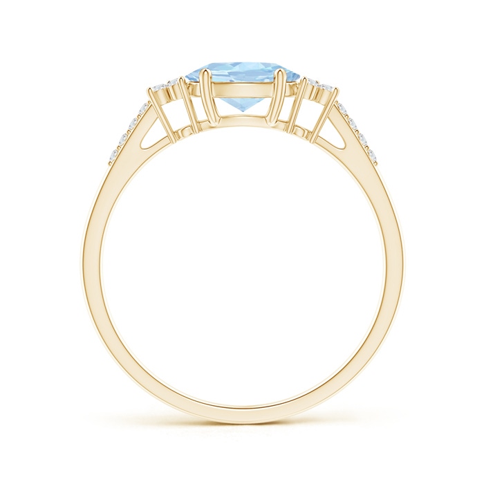 7x5mm AA Horizontally Set Oval Aquamarine Solitaire Ring with Trio Diamond Accents in Yellow Gold side-1