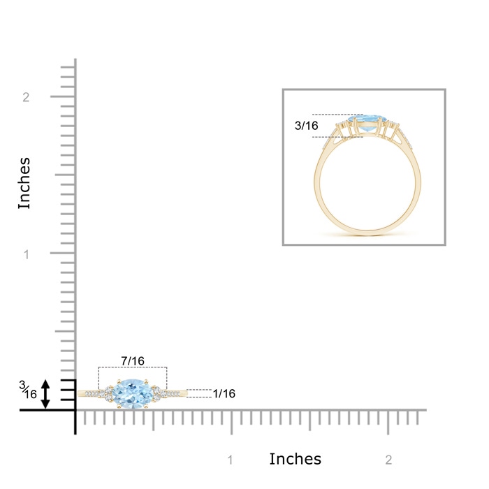 7x5mm AAA Horizontally Set Oval Aquamarine Solitaire Ring with Trio Diamond Accents in 10K Yellow Gold product image