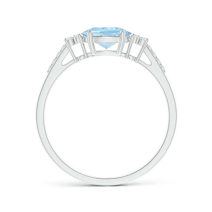 7x5mm AAA Horizontally Set Oval Aquamarine Solitaire Ring with Trio Diamond Accents in White Gold side-1