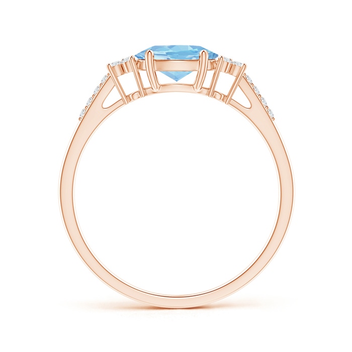 7x5mm AAAA Horizontally Set Oval Aquamarine Solitaire Ring with Trio Diamond Accents in Rose Gold side-1