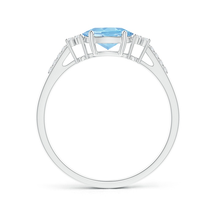 7x5mm AAAA Horizontally Set Oval Aquamarine Solitaire Ring with Trio Diamond Accents in White Gold Side-1