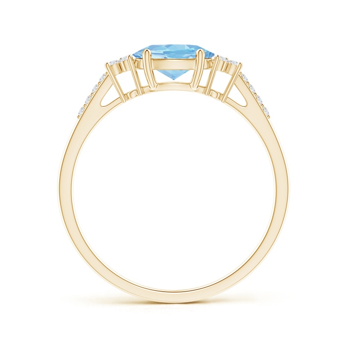 7x5mm AAAA Horizontally Set Oval Aquamarine Solitaire Ring with Trio Diamond Accents in Yellow Gold side-1