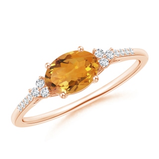 7x5mm AA Horizontally Set Oval Citrine Ring with Trio Diamonds in Rose Gold