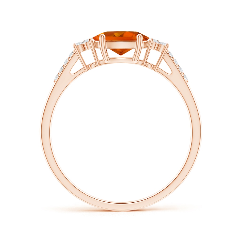 7x5mm AAAA Horizontally Set Oval Citrine Ring with Trio Diamonds in Rose Gold Side-1