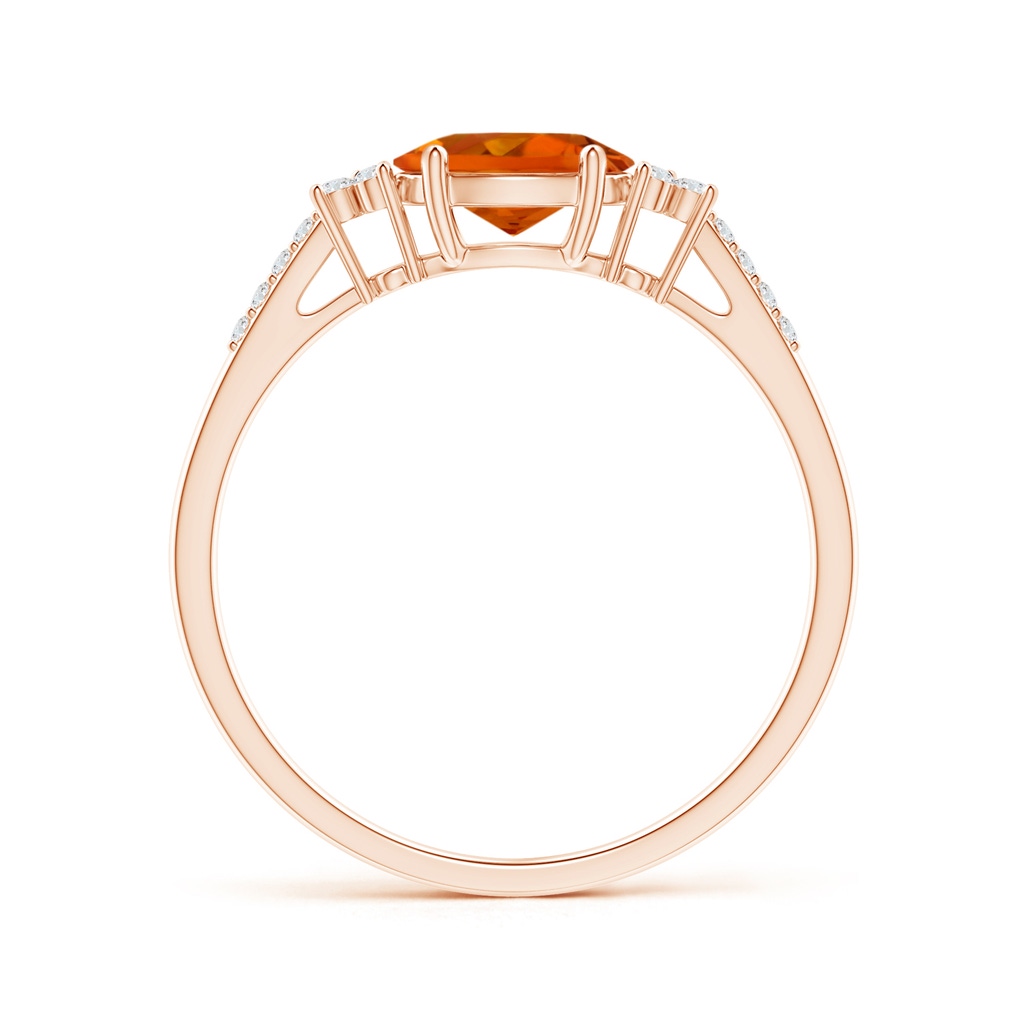 7x5mm AAAA Horizontally Set Oval Citrine Ring with Trio Diamonds in Rose Gold - side 199