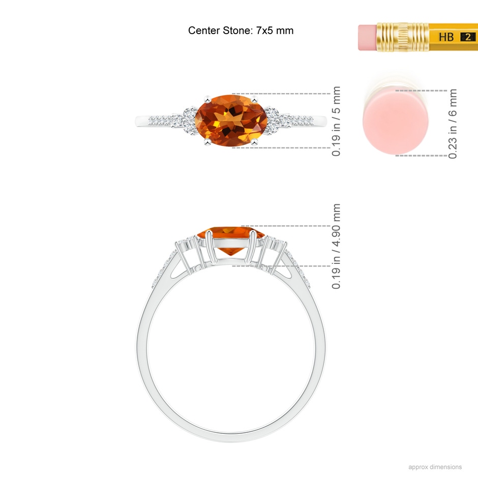 7x5mm AAAA Horizontally Set Oval Citrine Ring with Trio Diamonds in White Gold ruler