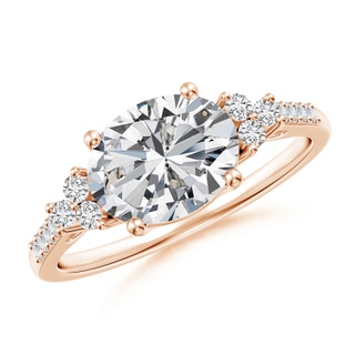 9x7mm HSI2 Horizontally Set Oval Diamond Solitaire Ring with Trio Diamond Accents in Rose Gold
