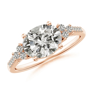 9x7mm KI3 Horizontally Set Oval Diamond Solitaire Ring with Trio Diamond Accents in Rose Gold