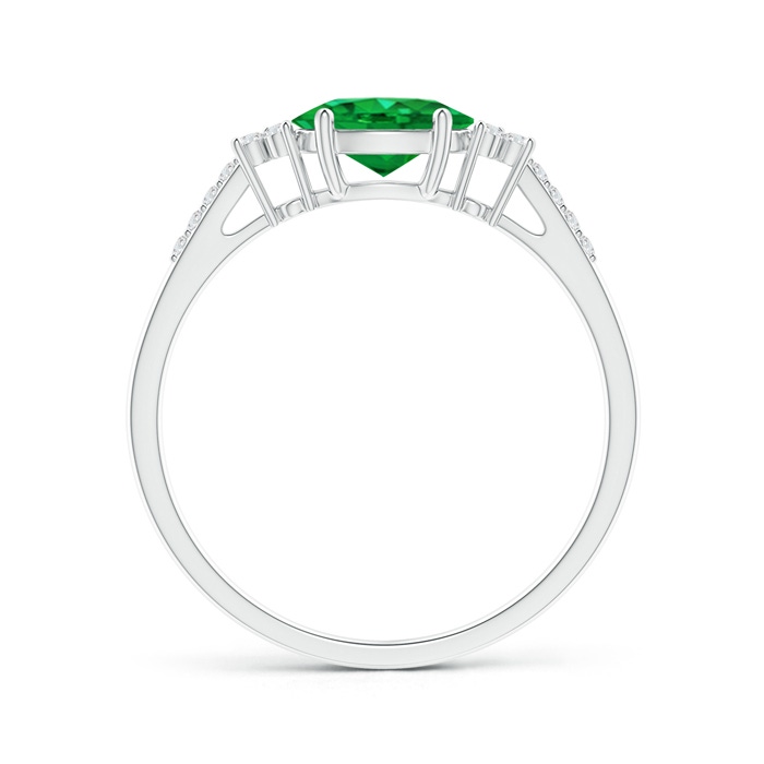 7x5mm AAA Horizontally Set Oval Emerald Solitaire Ring with Trio Diamond Accents in White Gold Product Image