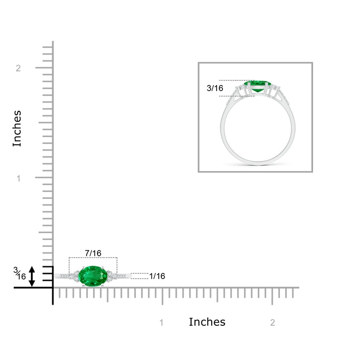 7x5mm AAA Horizontally Set Oval Emerald Solitaire Ring with Trio Diamond Accents in White Gold Product Image