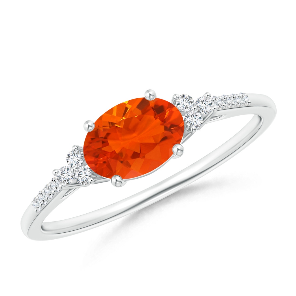 7x5mm AAA Horizontally Set Oval Fire Opal Ring with Trio Diamonds in White Gold