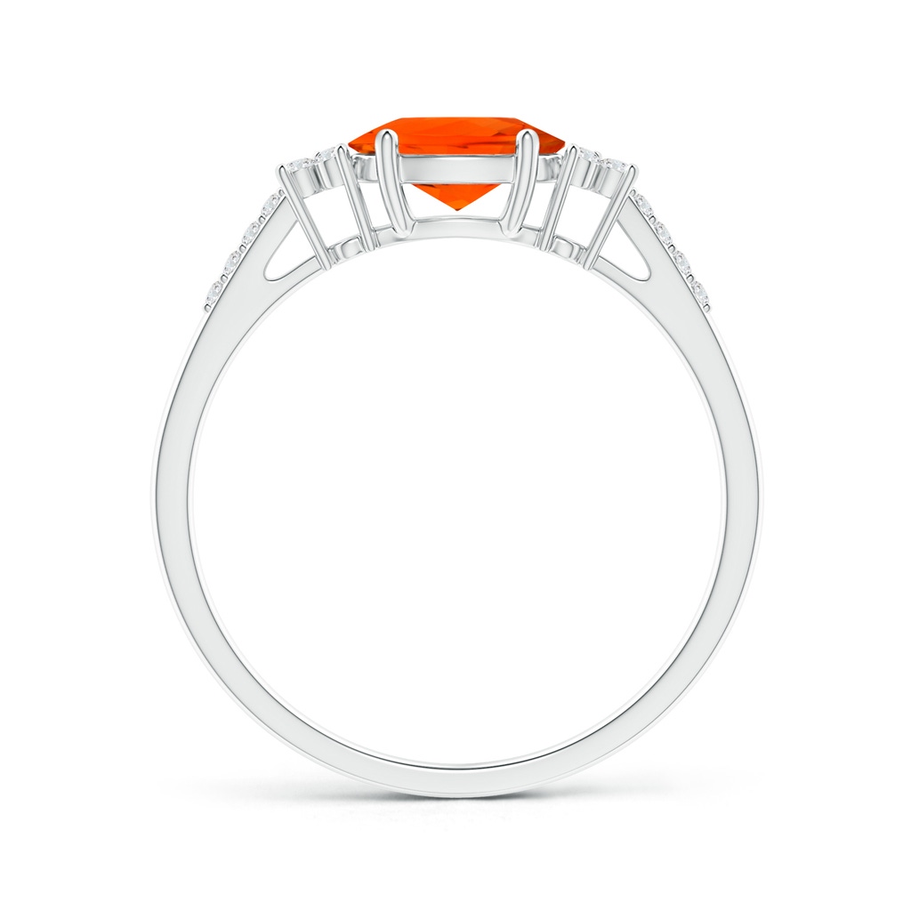 7x5mm AAA Horizontally Set Oval Fire Opal Ring with Trio Diamonds in White Gold Side 1