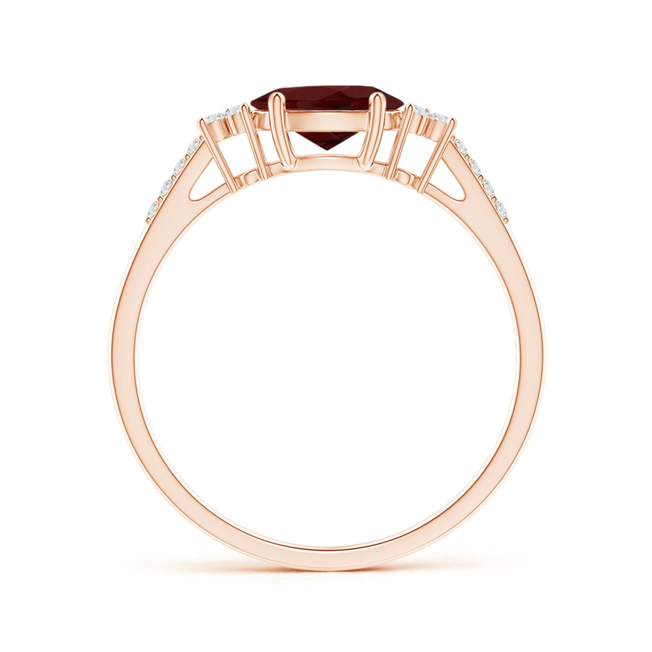 7x5mm AAA Horizontally Set Oval Garnet Solitaire Ring with Trio Diamond Accents in Rose Gold side-1