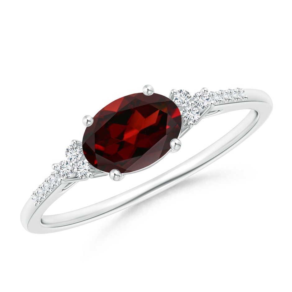 7x5mm AAA Horizontally Set Oval Garnet Solitaire Ring with Trio Diamond Accents in White Gold 