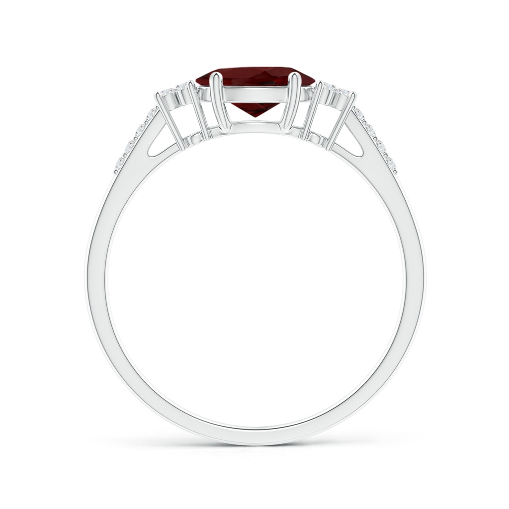 7x5mm AAA Horizontally Set Oval Garnet Solitaire Ring with Trio Diamond Accents in White Gold Side-1