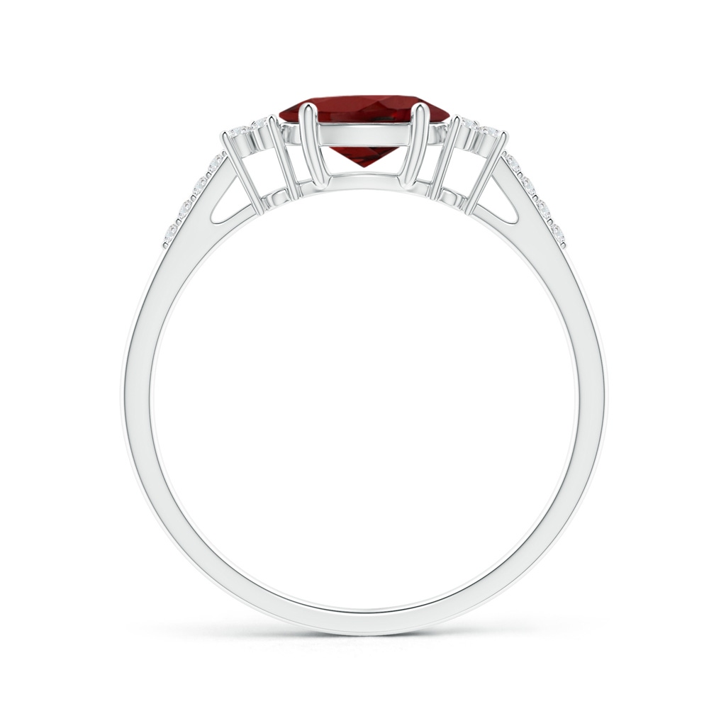 7x5mm AAAA Horizontally Set Oval Garnet Solitaire Ring with Trio Diamond Accents in White Gold Side-1