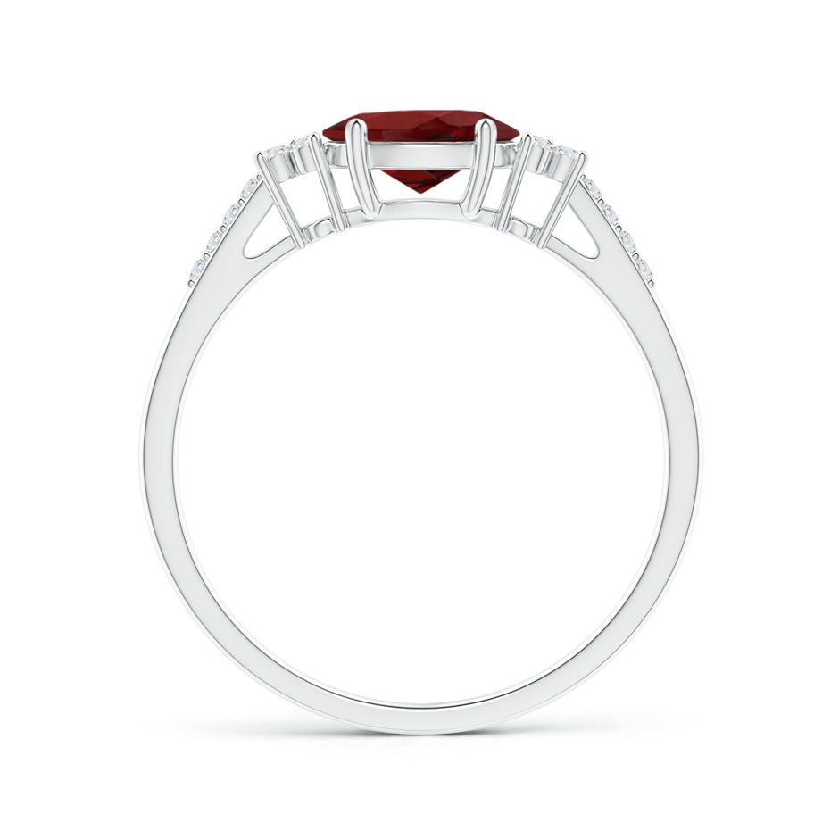 7x5mm AAAA Horizontally Set Oval Garnet Solitaire Ring with Trio Diamond Accents in White Gold side-1