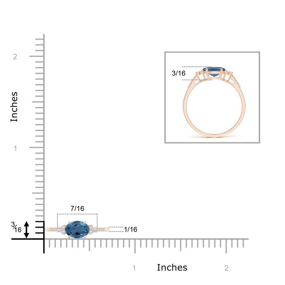 7x5mm A Horizontally Set Oval London Blue Topaz Ring with Diamonds in Rose Gold product image