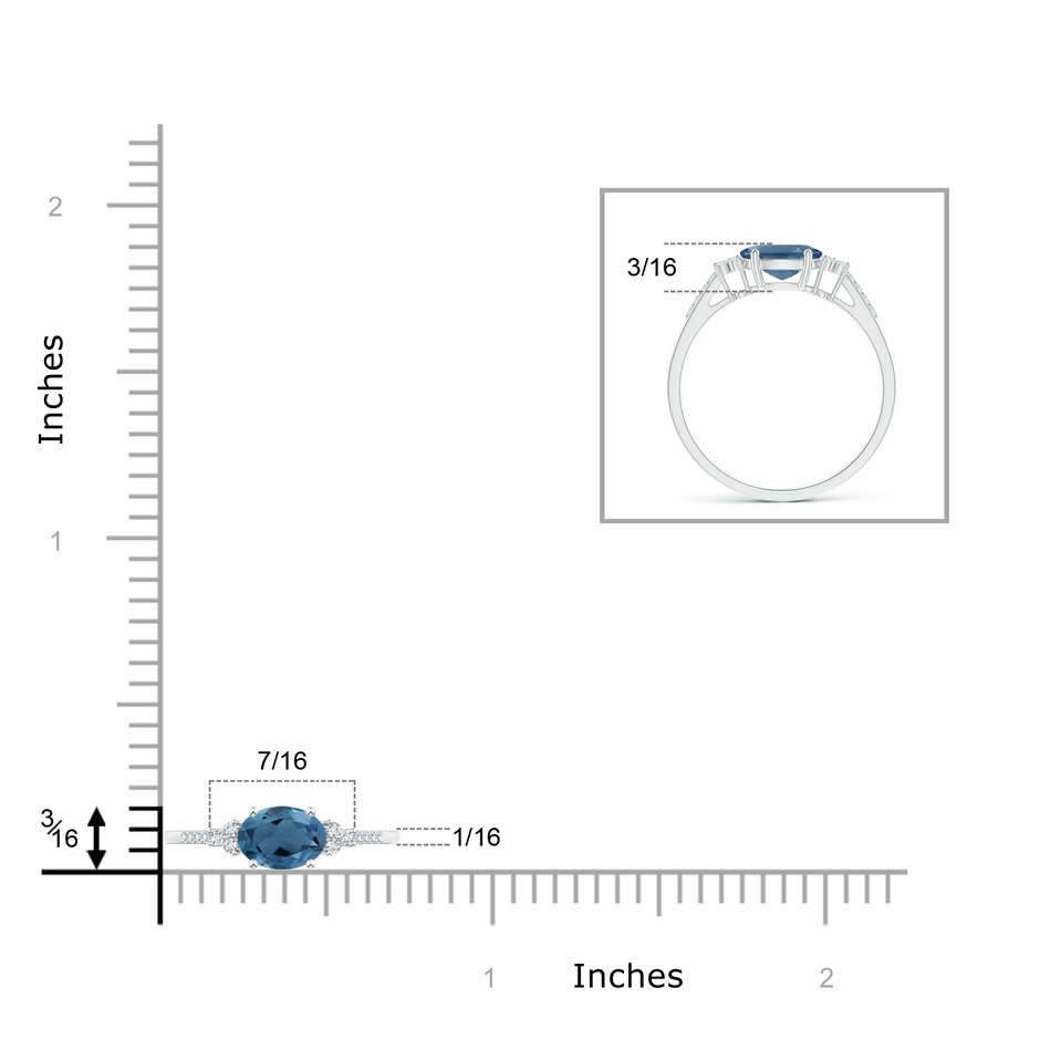 7x5mm A Horizontally Set Oval London Blue Topaz Ring with Diamonds in White Gold product image
