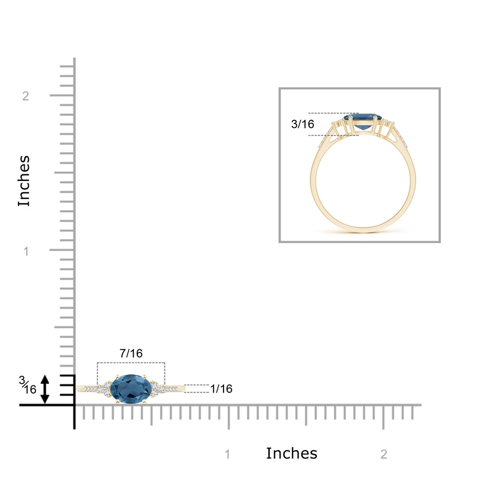 7x5mm A Horizontally Set Oval London Blue Topaz Ring with Diamonds in Yellow Gold product image