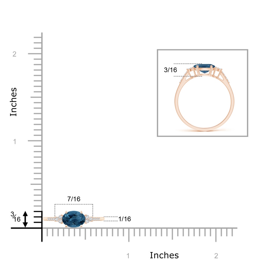 7x5mm AA Horizontally Set Oval London Blue Topaz Ring with Diamonds in Rose Gold product image